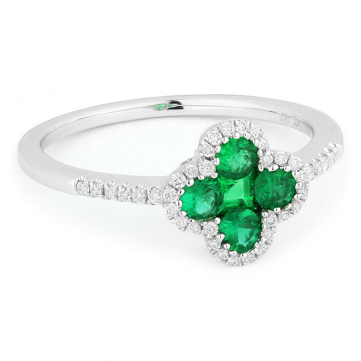 Beautiful Hand Crafted 14K White Gold  Emerald And Diamond Arianna Collection Ring