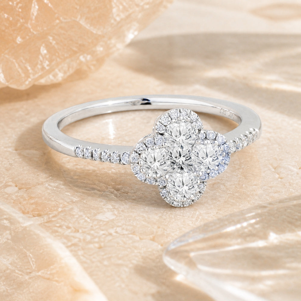 R1276 - 14K White Gold Diamond Clover Ring