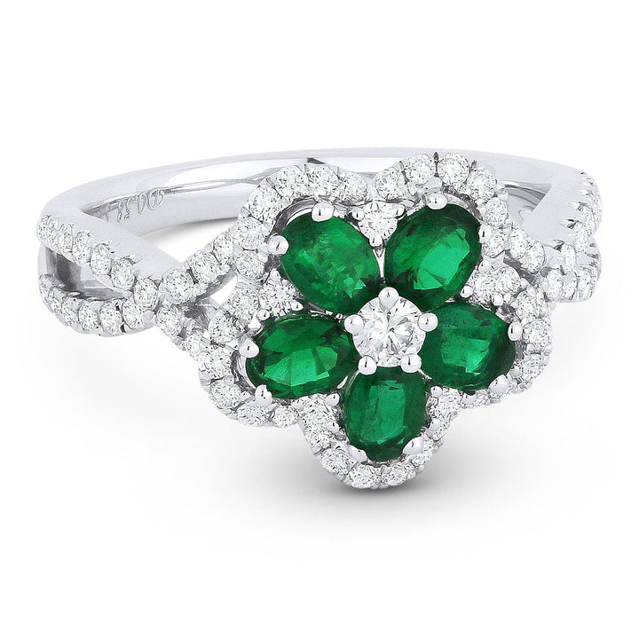 Beautiful Hand Crafted 18K White Gold  Emerald And Diamond Arianna Collection Ring