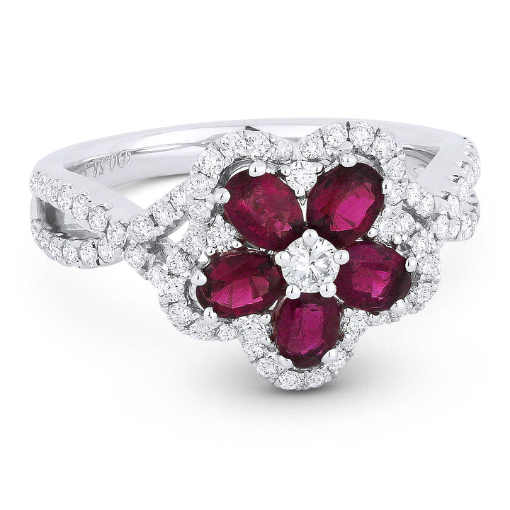 Beautiful Hand Crafted 18K White Gold  Ruby And Diamond Arianna Collection Ring