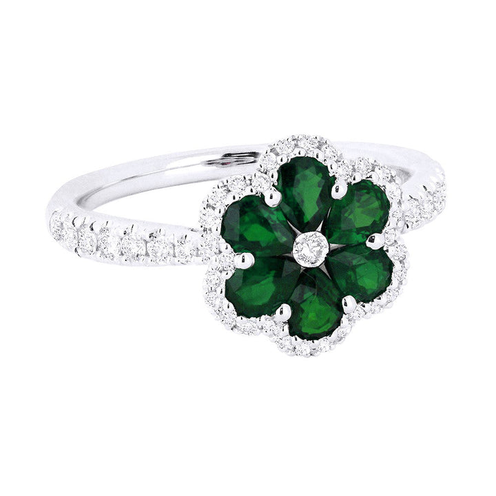 Beautiful Hand Crafted 18K White Gold  Emerald And Diamond Arianna Collection Ring