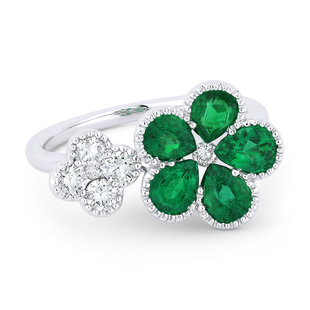 Beautiful Hand Crafted 18K White Gold  Emerald And Diamond Arianna Collection Ring