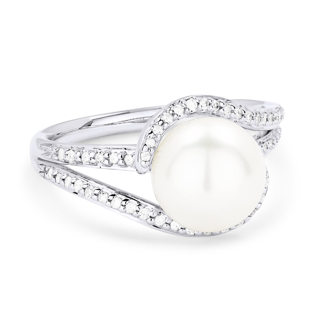 Beautiful Hand Crafted 14K White Gold  Pearl And Diamond Essentials Collection Ring