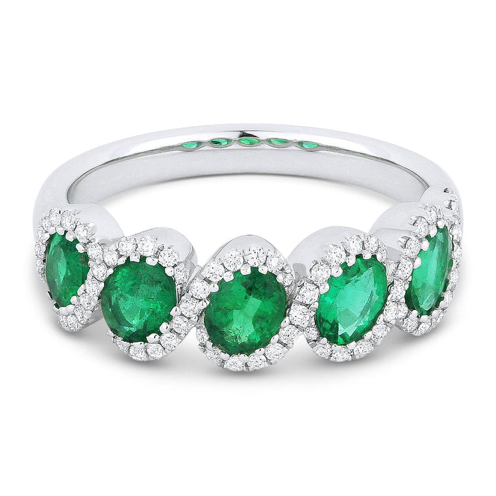 Beautiful Hand Crafted 18K White Gold 5X4MM Emerald And Diamond Arianna Collection Ring