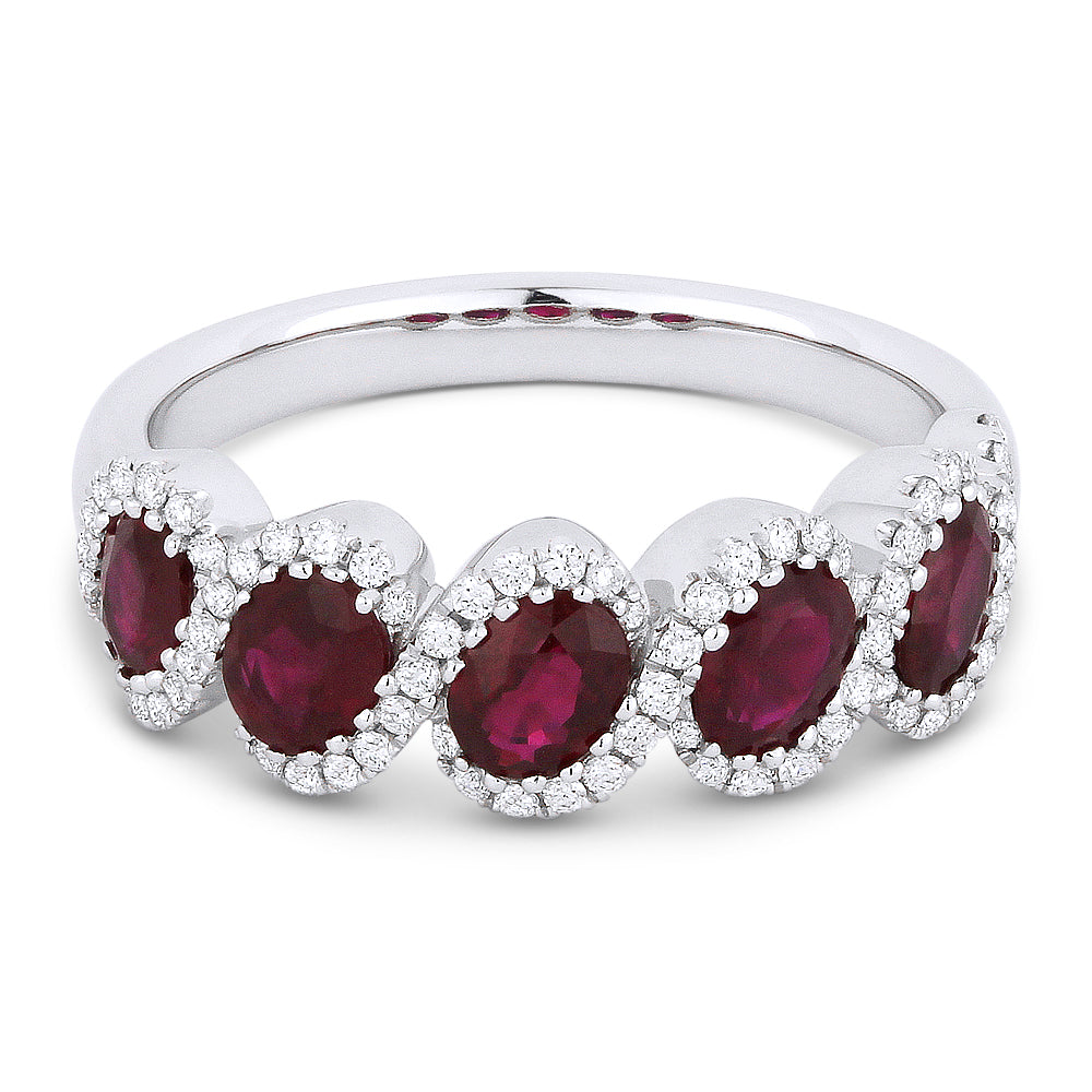 Beautiful Hand Crafted 18K White Gold 5X4MM Ruby And Diamond Arianna Collection Ring