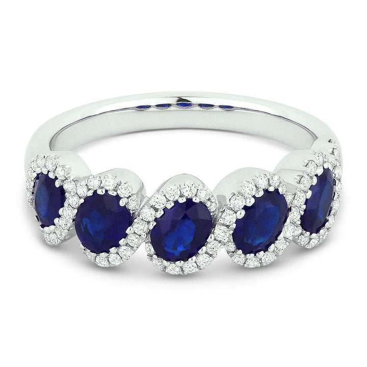 Beautiful Hand Crafted 18K White Gold 5X4MM Sapphire And Diamond Arianna Collection Ring