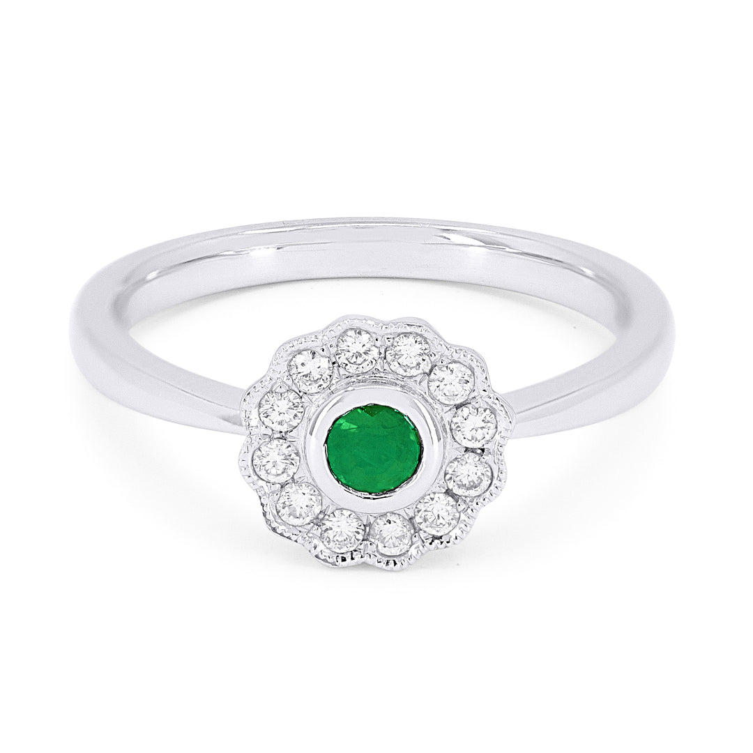 Beautiful Hand Crafted 14K White Gold  Emerald And Diamond Arianna Collection Ring