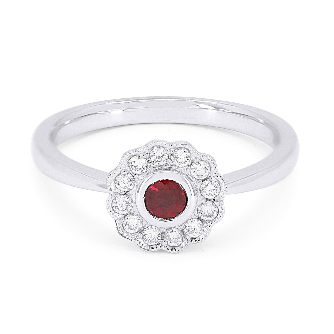 Beautiful Hand Crafted 14K White Gold  Ruby And Diamond Arianna Collection Ring