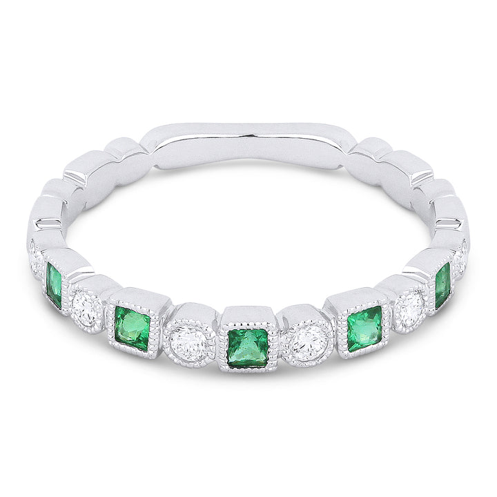 Madison L 18K White Gold Emerald Stackable Ring - style R1291EMW