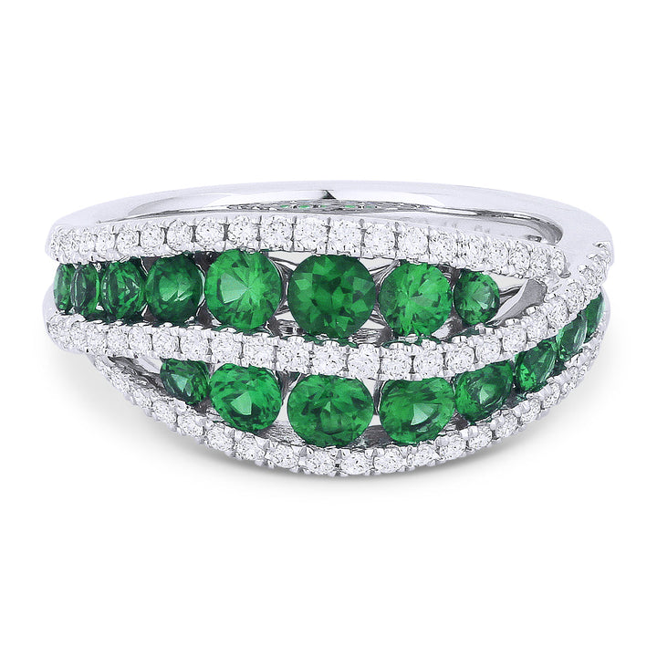 Beautiful Hand Crafted 18K White Gold  Emerald And Diamond Arianna Collection Ring