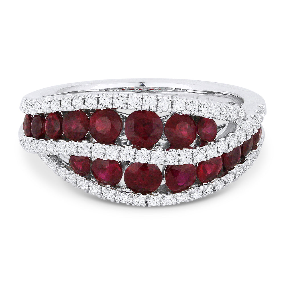 Beautiful Hand Crafted 18K White Gold  Ruby And Diamond Arianna Collection Ring