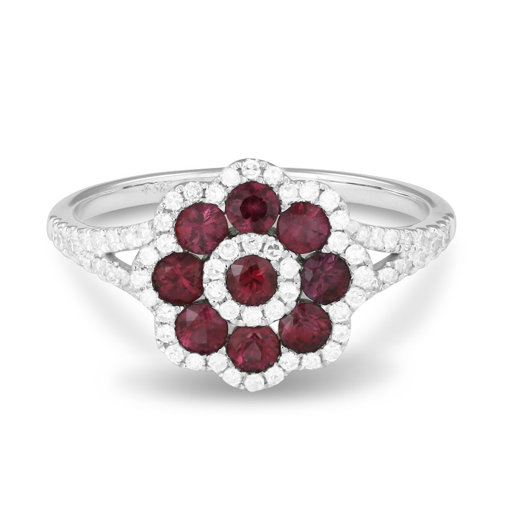 Beautiful Hand Crafted 14K White Gold  Ruby And Diamond Arianna Collection Ring