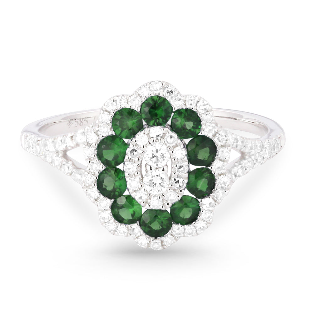 Beautiful Hand Crafted 14K White Gold  Emerald And Diamond Arianna Collection Ring