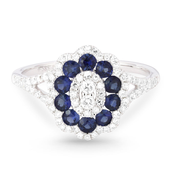 Beautiful Hand Crafted 14K White Gold  Sapphire And Diamond Arianna Collection Ring