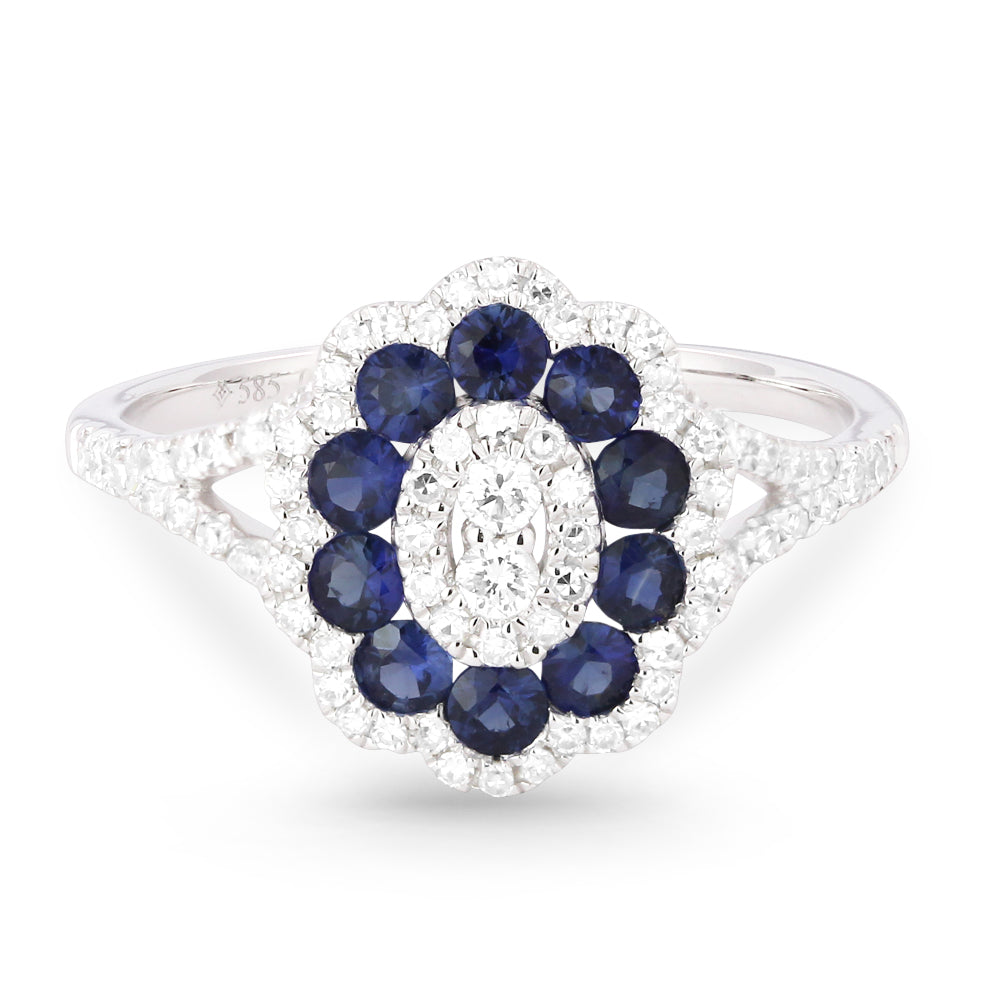 Beautiful Hand Crafted 14K White Gold  Sapphire And Diamond Arianna Collection Ring