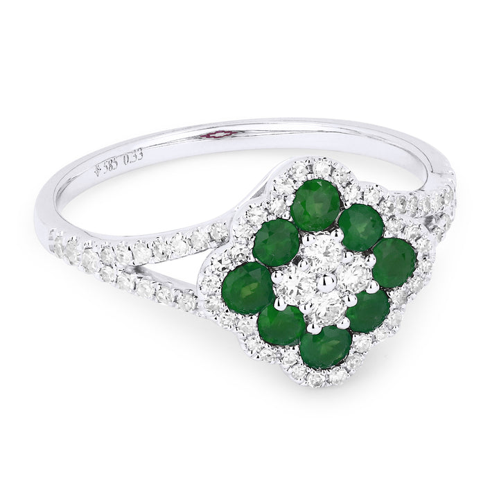 Beautiful Hand Crafted 14K White Gold  Emerald And Diamond Arianna Collection Ring