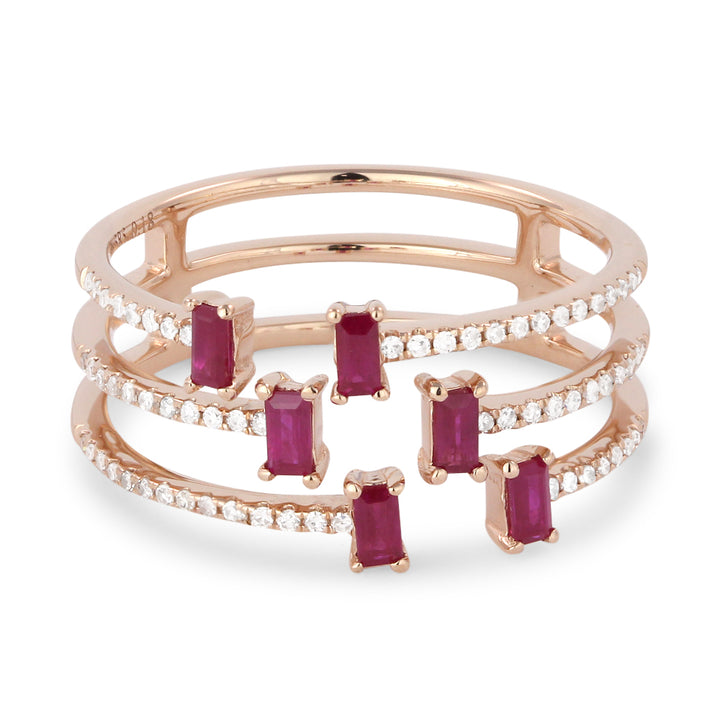 Beautiful Hand Crafted 14K Rose Gold  Ruby And Diamond Arianna Collection Ring
