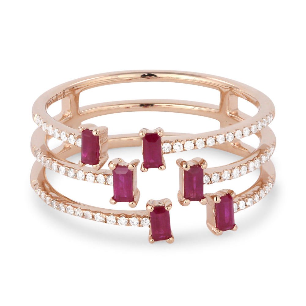 Beautiful Hand Crafted 14K Rose Gold  Ruby And Diamond Arianna Collection Ring