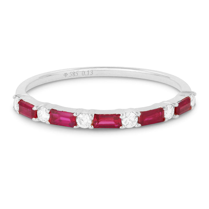 Beautiful Hand Crafted 14K White Gold 3X2MM Ruby And Diamond Arianna Collection Ring