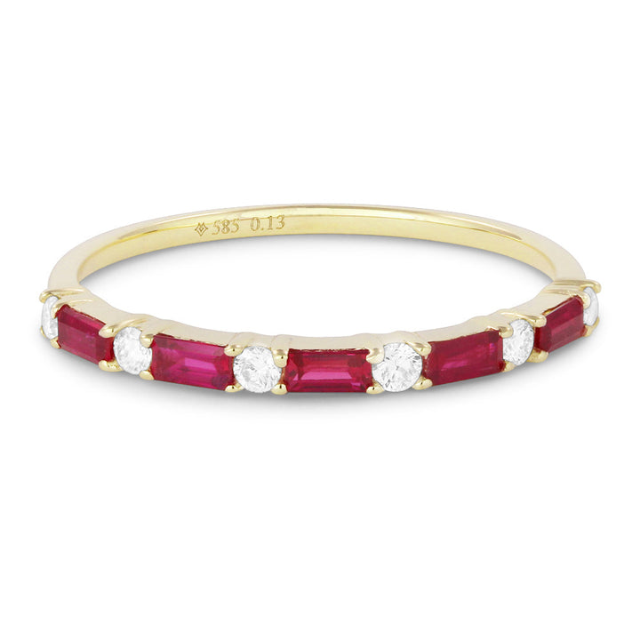 Beautiful Hand Crafted 14K Yellow Gold 3X2MM Ruby And Diamond Arianna Collection Ring