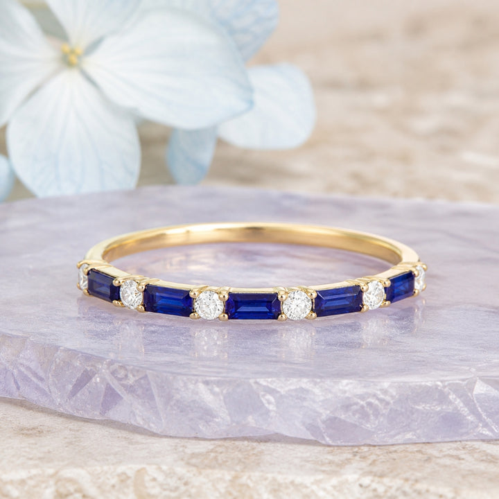 R1302 - 14K Gold Ruby & Sapphire Stackable Ring