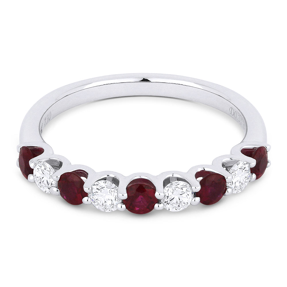 Beautiful Hand Crafted 14K White Gold 3MM Ruby And Diamond Arianna Collection Ring