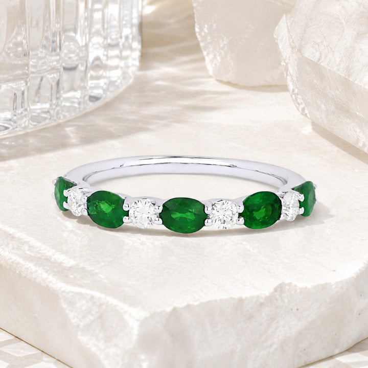 R1304 - 14K White Gold Emerald, Ruby & Sapphire Stackable Ring