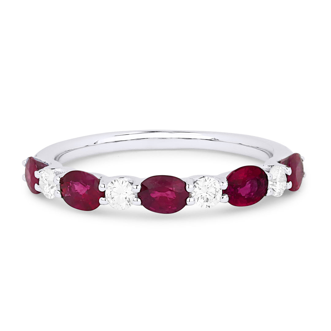 Beautiful Hand Crafted 14K White Gold 3X4MM Ruby And Diamond Arianna Collection Ring