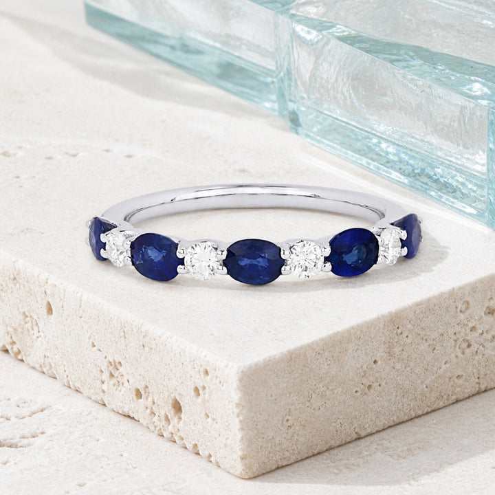 R1304 - 14K White Gold Emerald, Ruby & Sapphire Stackable Ring