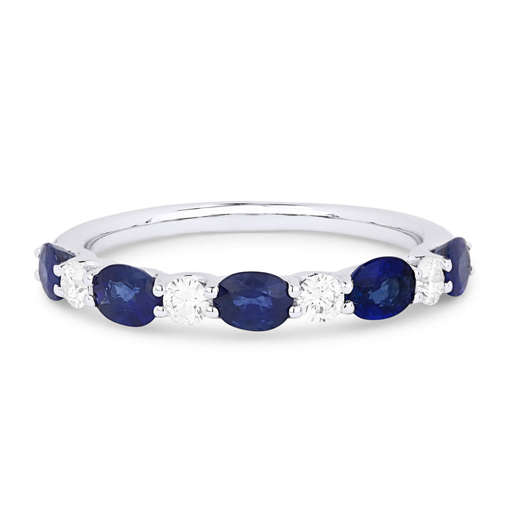 Beautiful Hand Crafted 14K White Gold 3X4MM Sapphire And Diamond Arianna Collection Ring