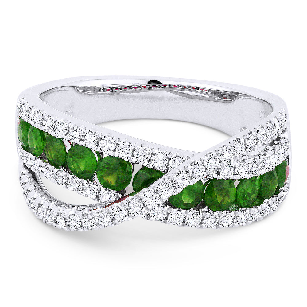 Beautiful Hand Crafted 18K White Gold  Emerald And Diamond Arianna Collection Ring