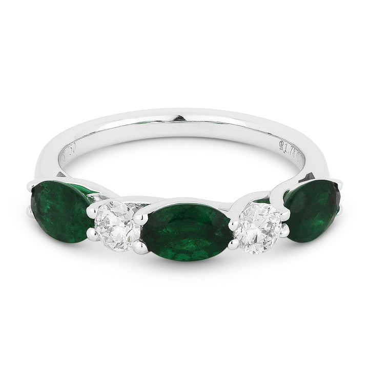 Beautiful Hand Crafted 18K White Gold  Emerald And Diamond Arianna Collection Ring