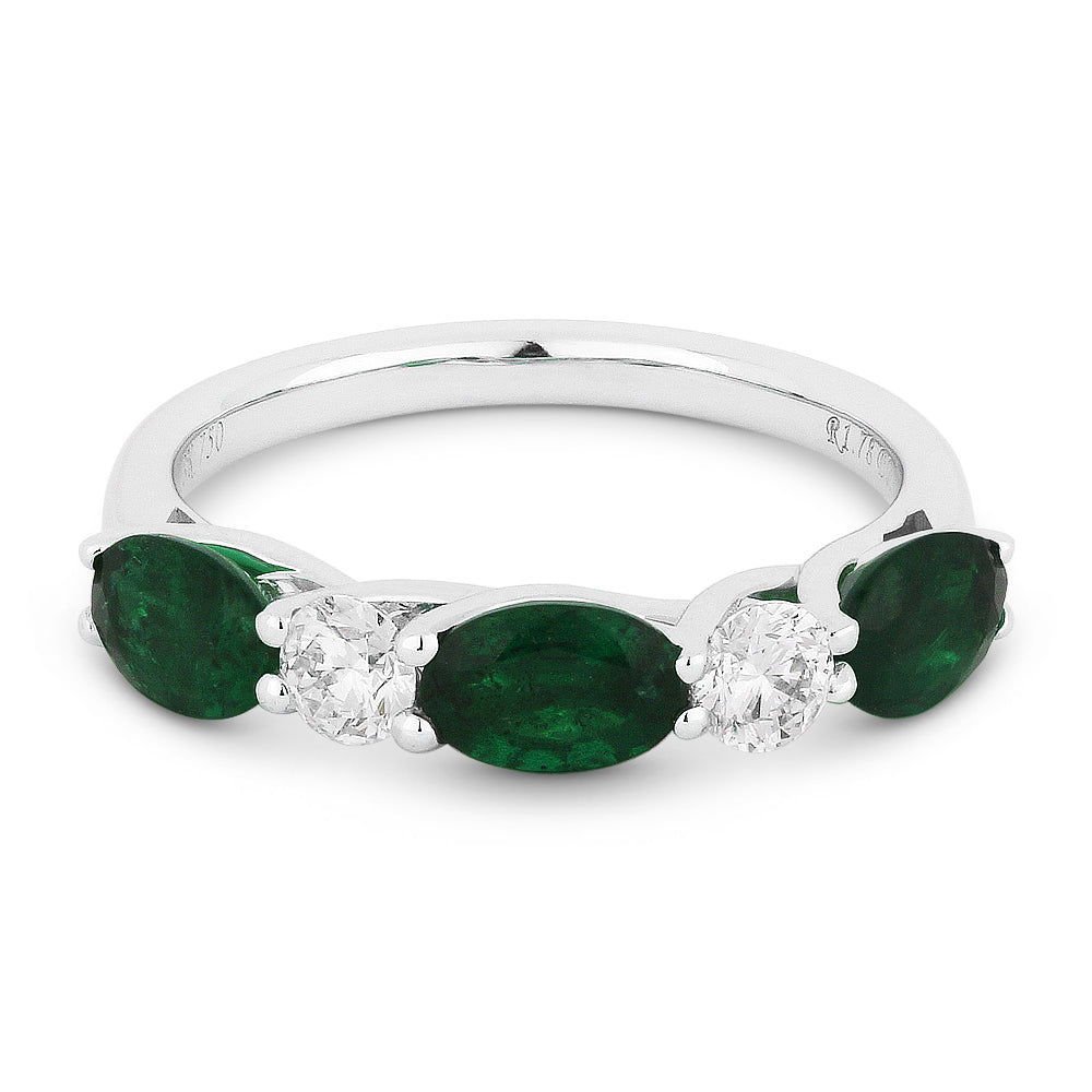 Beautiful Hand Crafted 18K White Gold  Emerald And Diamond Arianna Collection Ring