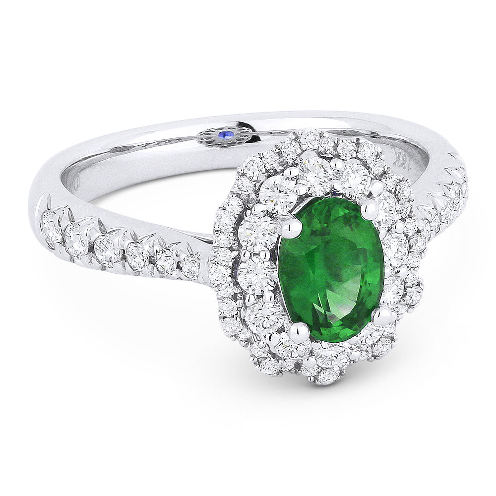 Beautiful Hand Crafted 14K White Gold  Emerald And Diamond Arianna Collection Ring