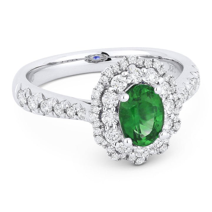 Beautiful Hand Crafted 14K White Gold  Emerald And Diamond Arianna Collection Ring