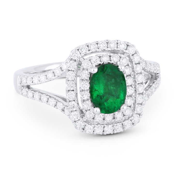 Beautiful Hand Crafted 14K White Gold  Emerald And Diamond Arianna Collection Ring