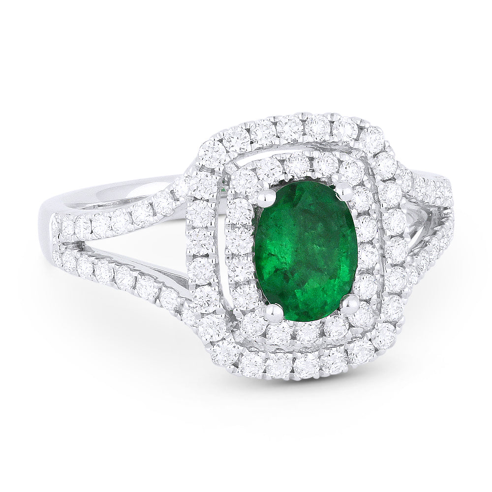 Beautiful Hand Crafted 14K White Gold  Emerald And Diamond Arianna Collection Ring