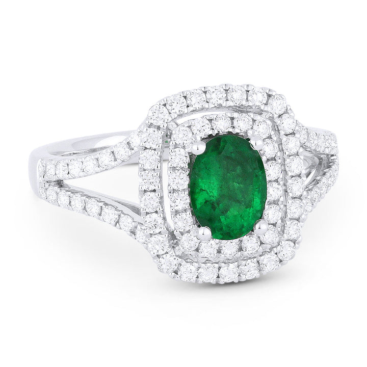 Beautiful Hand Crafted 14K White Gold  Emerald And Diamond Arianna Collection Ring