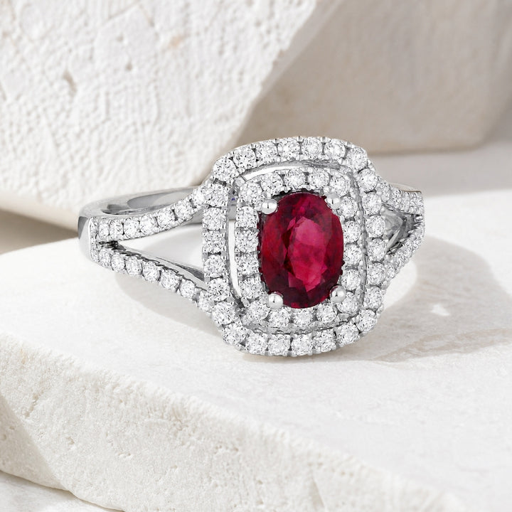 R1311 - 14K White Gold Emerald, Ruby & Sapphire Rectangle Ring
