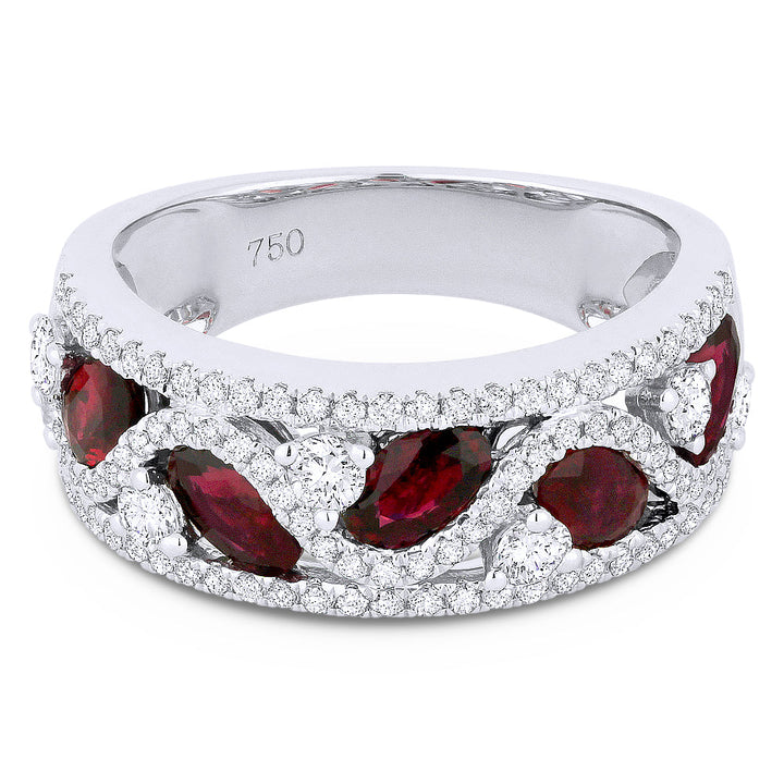 Beautiful Hand Crafted 14K White Gold  Ruby And Diamond Arianna Collection Ring