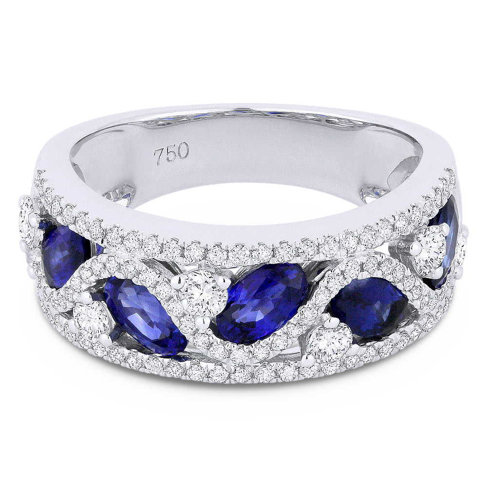 Beautiful Hand Crafted 14K White Gold  Sapphire And Diamond Arianna Collection Ring