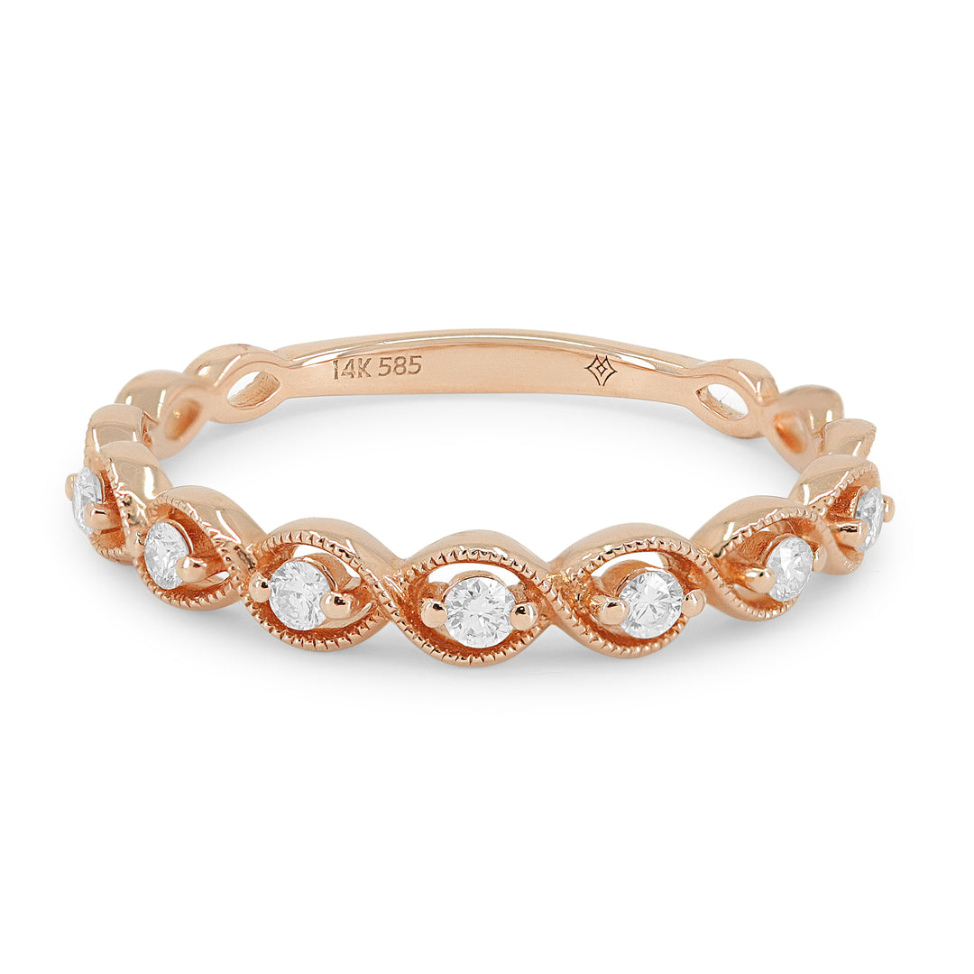 Beautiful Hand Crafted 14K Rose Gold White Diamond Milano Collection Ring