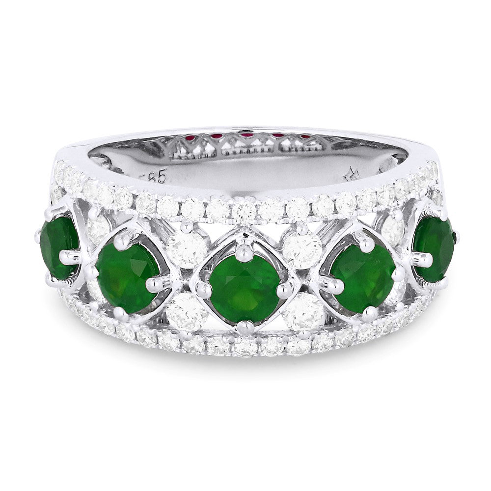 Beautiful Hand Crafted 14K White Gold  Emerald And Diamond Arianna Collection Ring