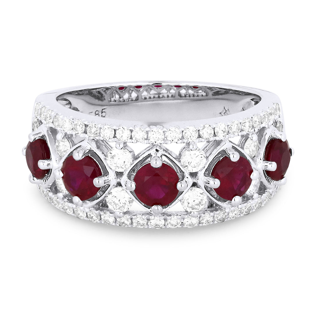 Beautiful Hand Crafted 14K White Gold  Ruby And Diamond Arianna Collection Ring