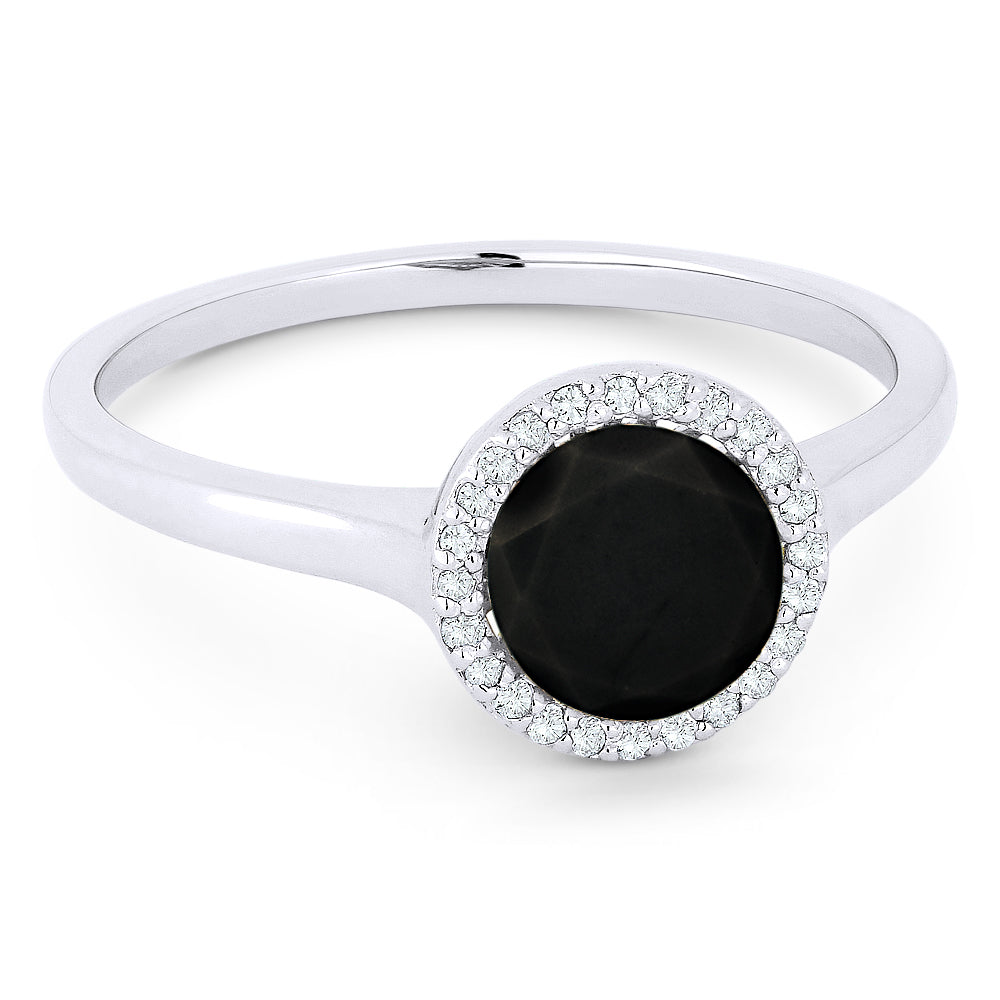 Beautiful Hand Crafted 14K White Gold 6MM Black Onyx And Diamond Essentials Collection Ring