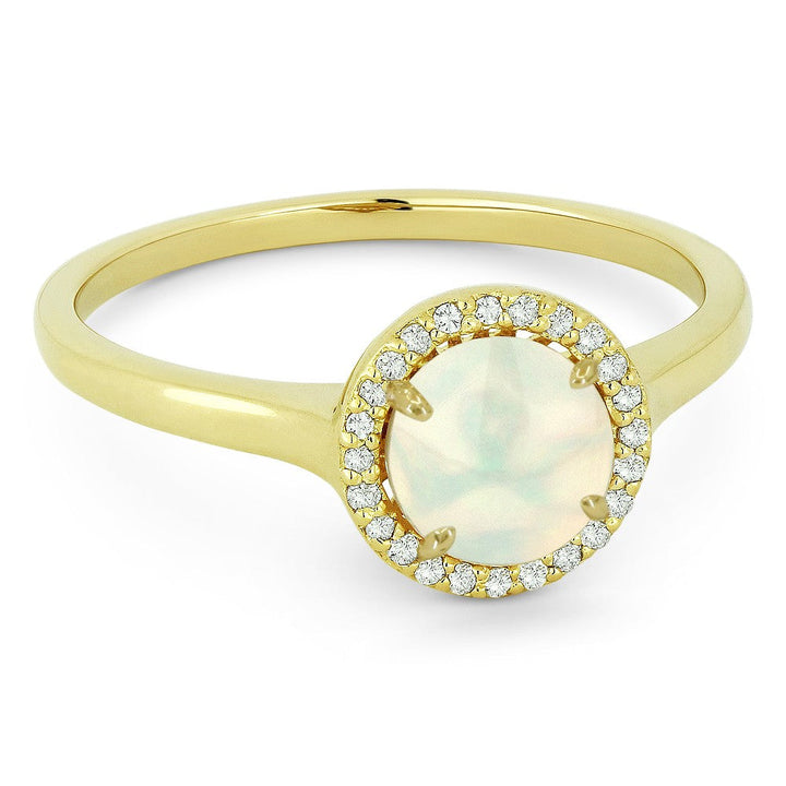 Beautiful Hand Crafted 14K Yellow Gold 6MM Created Ethiopian Opal And Diamond Essentials Collection Ring