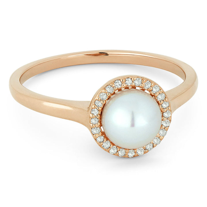 Beautiful Hand Crafted 14K Rose Gold 6MM Pearl And Diamond Essentials Collection Ring