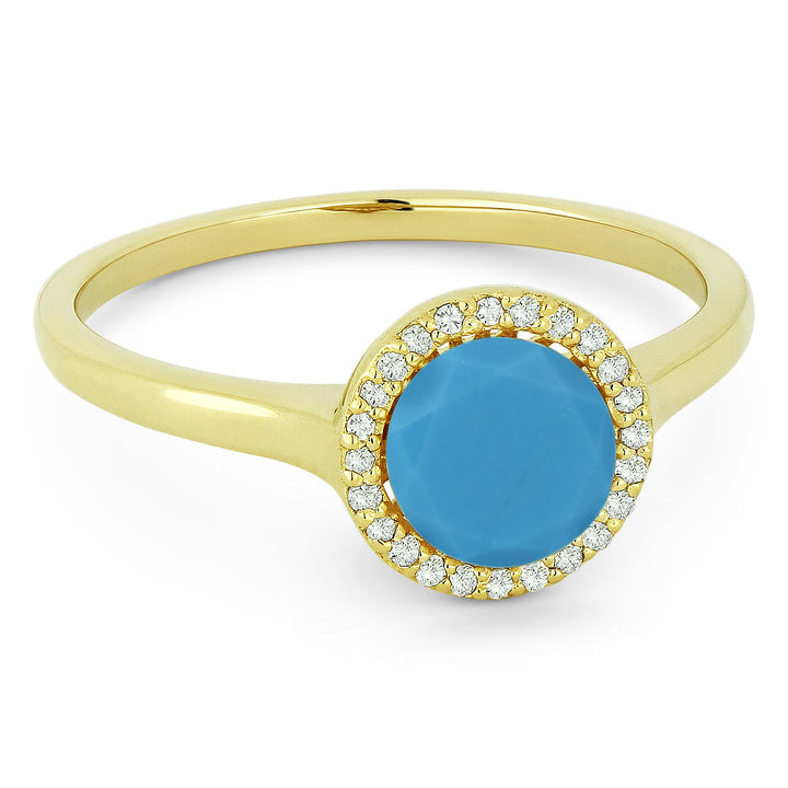 Beautiful Hand Crafted 14K Yellow Gold 6MM Turquoise And Diamond Essentials Collection Ring