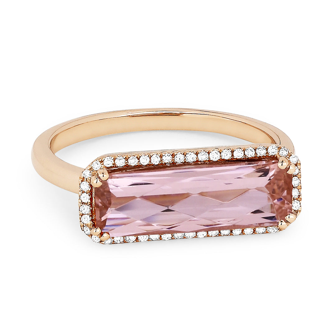 Beautiful Hand Crafted 14K Rose Gold 5X15MM Created Morganite And Diamond Essentials Collection Ring