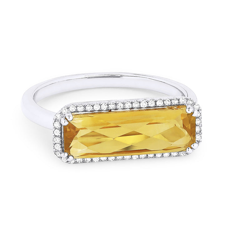 Beautiful Hand Crafted 14K White Gold 5X15MM Citrine And Diamond Essentials Collection Ring